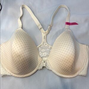 Maidenform Polka Dot Lace Bra - Cream, racerback, front close, 38DD, New